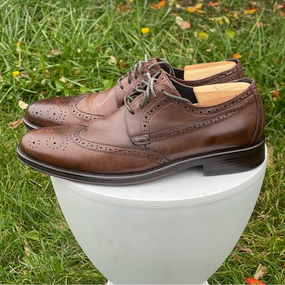 Donald J Pliner Shoes Mens 10 Brown Leather Wingtip Dress Oxfords Lace Up main image 5
